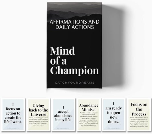 Mind Of A Champion - Motivational Cards for Men - Affirmations and Action Steps to Turn Dreams into Reality - Positive Affirmations for Productivity, Personal Development, Self Care, Mindfulness, Affirmation Cards for Men