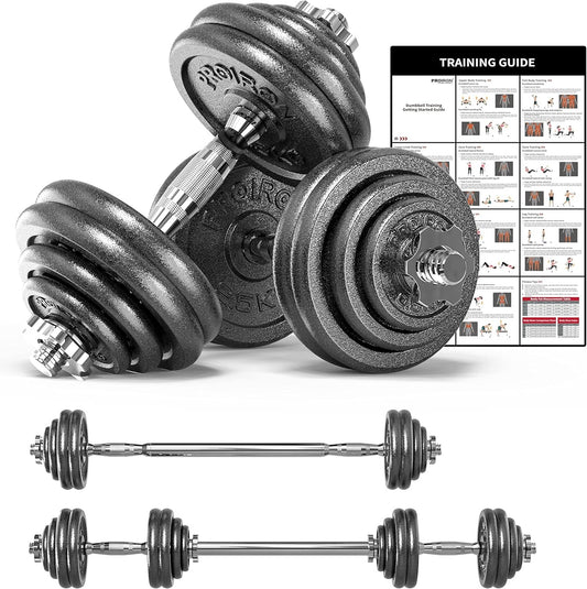 PROIRON 20kg Cast Iron Adjustable Dumbbell Set Hand Weight with Solid Dumbbell Handles Changed into Barbell Handily Perfect for Bodybuilding Fitness Weight Lifting Training Home Gym